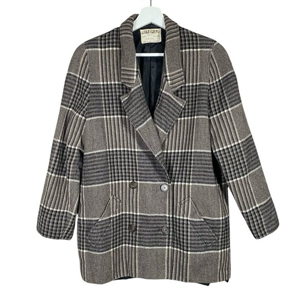 Vintage Jaeger Wool Plaid Blazer Woman’s 12 Preppy Dark Academia Double Breasted - Picture 1 of 15